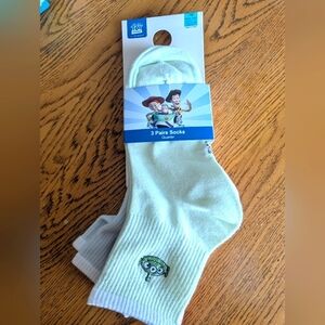 Disney PixarToy story Socks, 3 pairs quarter length, white pink & blue New!